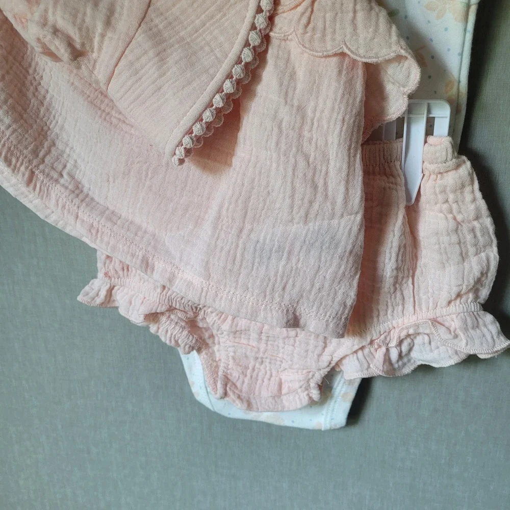 Catherine Malandrino 4pc Outfit Set Baby 6-9M Pink NWT Gauze Floral Cottagecore